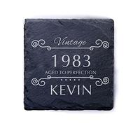 Personalised Coaster Engraved Square Slate Coaster Gift for Man Women Him Her Husband Coasters Cup Mat Gift for Birthday Father's Day Valentine's Day Wedding Christmas(Design 1)