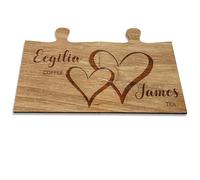 Personalised Coaster Set of 2 Wooden Heart Coasters Engraved Jigsaw Wood Coaster Personalised Gifts His Her Gift for Anniversary Valentines Christmas (Design 1)