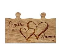 Personalised Coaster Set of 2 Wooden Personalised Heart Coasters Engraved Jigsaw Wood Coaster His Her Gift for Anniversary Wedding Valentines Christmas(Design 1)
