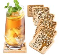 Personalised Coasters Set of 2/4/6, Engraved Square Wooden Coasters Sets for Coffee Mug Beer Wine Glass Gift for Wedding Anniversary Custom Name Date