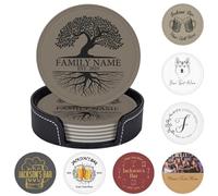 Personalised Coasters Set of 6 Personalized PU Leather Coasters for Drinks Add Your Own Text Logo Custom Non-Slip Drink Mat Cup Holder for Wedding Housewarmings Birthday Anniversary