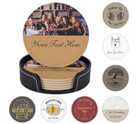 Personalised Coasters Set of 6 Personalized PU Leather Coasters for Drinks Add Your Own Text Logo Custom Non-Slip Drink Mat Cup Holder for Wedding Housewarmings Birthday Anniversary