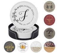 Personalised Coasters Set of 6 Personalized PU Leather Coasters for Drinks Add Your Own Text Logo Custom Non-Slip Drink Mat Cup Holder for Wedding Housewarmings Birthday Anniversary