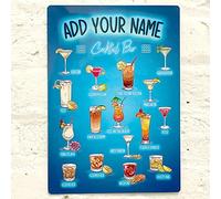 Personalised Cocktail Bar Sign - Neon effect Printed Metal Sign wall art A4 Bar Add Name