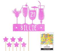 Personalised Cocktail Glitter Cake Topper - Light Pink Any Custom Name & Age Gin Vodka Glitter Cake Decoration and Sprinkles - Happy Birthday Decorations - Personalised Toppers for Cakes by Cakeshop