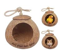 Personalised Coconut Bird Hideout, Personalised Small Animal Hanging Nest - Custom Laser Engraved Text Coconut Shell House, Breathable Summer Cage Decor for Hamster Parrot Sugar Glider, Pet Gift (M)