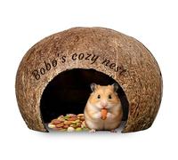 Personalised Coconut Hideout, Personalised Small Animal Tent - Custom Laser Engraved Reptile Hide Cave, Natural Summer Cooling Shelter for Lizard Hermit Crab Hamster, Pet Gift (A)