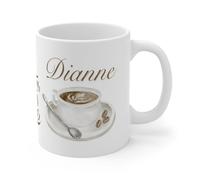 Personalised Coffee Design Ceramic Mug, White with Latte Art Print, Classic Cup for Hot Beverages
