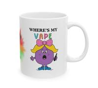 Personalised Coffee Mug with 'Where's My Vape' Design, White, 11 oz, Cute, Purple, Vaper, Miss, Mrs, Her, She, Gift, Funny