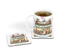 Personalised Coffee Shop Ceramic Mug & Coaster Gift for 40th|50th|60th|65th|70th|80th Birthday|Mother's Day|Mum|Mummy