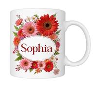 Personalised Colorful Floral Mug Name Stylish Ceramic Coffee Mug Perfect Love Tea Home Office Cup for Couple Mom Dad Fathers Day Gift, Great Christmas Birthday Present
