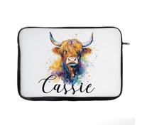 Personalised Colorful Highland Cow custom name gift for kids,Laptop Sleeve, Organiser, Laptop Case Office use. (13")