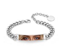 Personalised Colour Print Eye Photo Bracelet Gift for Men with Custom Text | Stainless Steel Adjustable with Eye Picture/Date, Unique Gift for Husband Boyfriend Couple Anniversary