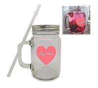 Personalised Colour Printed Mason Jar with Name in Heart Design, Personalise with Any Name