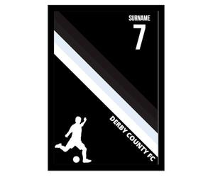 Personalised Colour Stripe A4 Framed Print for Derby County supporters, black frame
