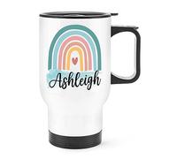 Personalised Colourful Rainbow Name Travel Mug Cup with Handle