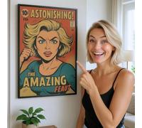 Personalised Comic Book Cover Poster Print - Custom Retro Comic Style Portrait from Your Photo - Vintage Wall Art Decor with Wood Frame - Unique Christmas Birthday Gift for Girlfriend, Boyfriend