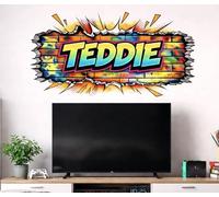 Personalised Comics Style Graffiti 3D Broken Brick Kids Wall Art Sticker, Graphics, Decals, ng15 (50cm x 30cm)