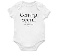 Personalised Coming Soon Babygrow Custom Name Due Date Vest for Baby Announcement, 0-3 Months, White