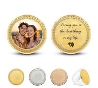Personalised Commemorative Coin Custom Challenge Coin with photo Logo Text, Memorial Gifts for Couples/Anniversary/Wedding/Pet,Graduation Gifts,Work Team, Presented in a Clear Gift Box (Gold)