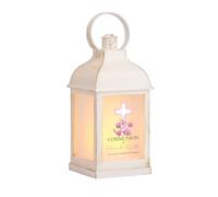 Personalised Communion Lantern Light Candle with Pink Cross