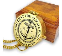 Personalised Compass with Engraving Maritime Motif and Desired Text Name Various Designs Brass Leather Case Gift Box Gift Idea (Polished/Shiny)
