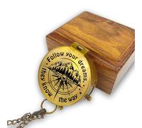 Personalised Compass with Engraving of Your Choice and Text Name Various Designs Brass Leather Case Gift Box Great Gift Idea (Vintage Look)