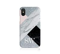 Personalised Compatible with iPhone 5 / 5s / SE 2016 Tirita Hard Case Cover PRINTED GLITTER, NOT REAL GLITTER Marble Silver Granite Texture Custom Initials Name Bling