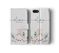 Personalised Compatible with iPhone 5 / 5s / SE 2016 Tirita Leather Flip Wallet Case Cover PRINTED GLITTER, NOT REAL GLITTER Magical Unicorns Heart Pastel Colours Pink Stars Custom Initials Name Bling