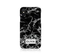 Personalised Compatible with iPhone 6 & 6s Tirita Hard Case Cover PRINTED GLITTER, NOT REAL GLITTER Marble Silver Granite Texture Custom Initials Name Bling