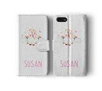 Personalised Compatible with iPhone 6 & 6s Tirita Leather Flip Wallet Case Cover PRINTED GLITTER, NOT REAL GLITTER Magical Unicorns Heart Pastel Colours Pink Stars Custom Initials Name Bling