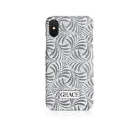 Personalised Compatible with iPhone 6 Plus & 6s Plus Tirita Hard Case Cover PRINTED GLITTER, NOT REAL GLITTER Marble Silver Granite Texture Custom Initials Name Bling