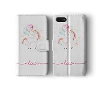 Personalised Compatible with iPhone 6 Plus & 6s Plus Tirita Leather Flip Wallet Case Cover PRINTED GLITTER, NOT REAL GLITTER Magical Unicorns Heart Pastel Colours Pink Stars Custom Initials Name Bling