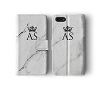 Personalised Compatible with iPhone X & Xs Tirita Flip Wallet Case Cover PU Leather Marble Monogram Crown Diamond Heart Granite Rock Custom Initials Name