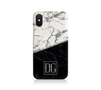 Personalised Compatible with iPhone X & Xs Tirita Hard Case Cover PRINTED GLITTER, NOT REAL GLITTER Marble Silver Granite Texture Custom Initials Name Bling