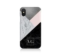 Personalised Compatible with iPhone X & Xs Tirita Hard Case Cover PRINTED GLITTER, NOT REAL GLITTER Marble Silver Granite Texture Custom Initials Name Bling