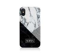 Personalised Compatible with iPhone Xr Tirita Hard Case Cover PRINTED GLITTER, NOT REAL GLITTER Marble Silver Granite Texture Custom Initials Name Bling