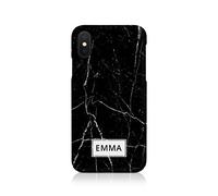 Personalised Compatible with iPhone Xr Tirita Hard Case Cover PRINTED GLITTER, NOT REAL GLITTER Marble Silver Granite Texture Custom Initials Name Bling
