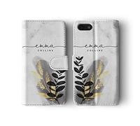 Personalised Compatible with iPhone Xs Max Tirita Leather Flip Wallet Case Cover PRINTED GLITTER, NOT REAL GLITTER Marble Gold Pink Charcoal Floral Flowers Black And White Custom Initials