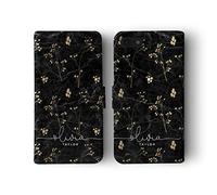 Personalised Compatible with iPhone Xs Max Tirita Leather Flip Wallet Case Cover PRINTED GLITTER, NOT REAL GLITTER Marble Gold Pink Charcoal Floral Flowers Black And White Custom Initials