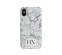 Personalised Compatible with Samsung Galaxy S6 Tirita Hard Case Cover PRINTED GLITTER, NOT REAL GLITTER Marble Silver Granite Texture Custom Initials Name Bling