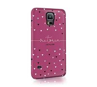 Personalised Compatible with Samsung Galaxy S7 Edge Tirita Hard Case Cover Hearts Rain Polka Dots Pink Colour Custom Initials Name Monogram