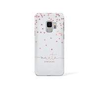 Personalised Compatible with Samsung Galaxy S7 Edge Tirita Hard Case Cover PRINTED GLITTER, NOT REAL GLITTER Floating Stars Marble Gold Glitter Bling Dots Custom Initials