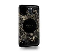 Personalised Compatible with Samsung Galaxy S7 Edge Tirita Hard Case Cover PRINTED GLITTER, NOT REAL GLITTER Floral Flowers Black and White Gold B&W Custom Initials Name Bling