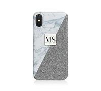Personalised Compatible with Samsung Galaxy S8 Plus Tirita Hard Case Cover PRINTED GLITTER, NOT REAL GLITTER Marble Silver Granite Texture Custom Initials Name Bling