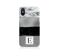 Personalised Compatible with Samsung Galaxy S8 Tirita Hard Case Cover PRINTED GLITTER, NOT REAL GLITTER Marble Silver Granite Texture Custom Initials Name Bling