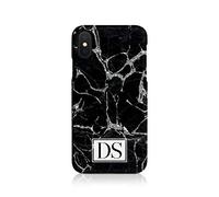 Personalised Compatible with Samsung Galaxy S9 Plus Tirita Hard Case Cover PRINTED GLITTER, NOT REAL GLITTER Marble Silver Granite Texture Custom Initials Name Bling