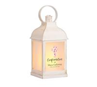 Personalised Confirmation Lantern Light Candle With Pink Magnolia Cross