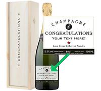 Personalised Congratulations Gift - 75cl Bottle of Brut Champagne - Custom Label for Weddings, Anniversaries, Engagements in a Special Wooden Gift Box
