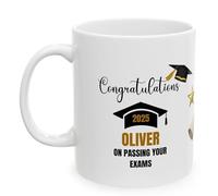 Personalised Congratulations On Passing Your Exams Mug, Class of 2025, Exam Success Gift, White Ceramic, 11 oz, Student, End of Term